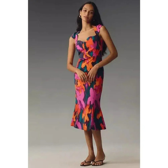 NWT Anthropologie The Cecily Fit & Flare Sweetheart Dress Size S Orange #9J410 - Picture 1 of 12